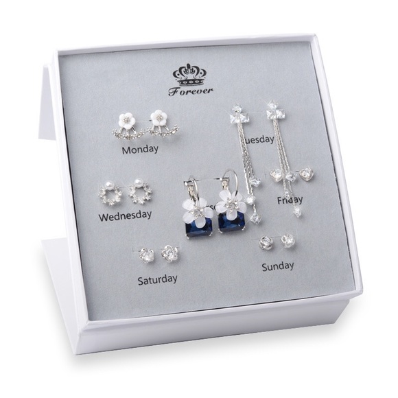 New 925 Silver Needle Earrings One Week Stud Set Earrings Zircon Sterling Silver - Picture 5 of 6